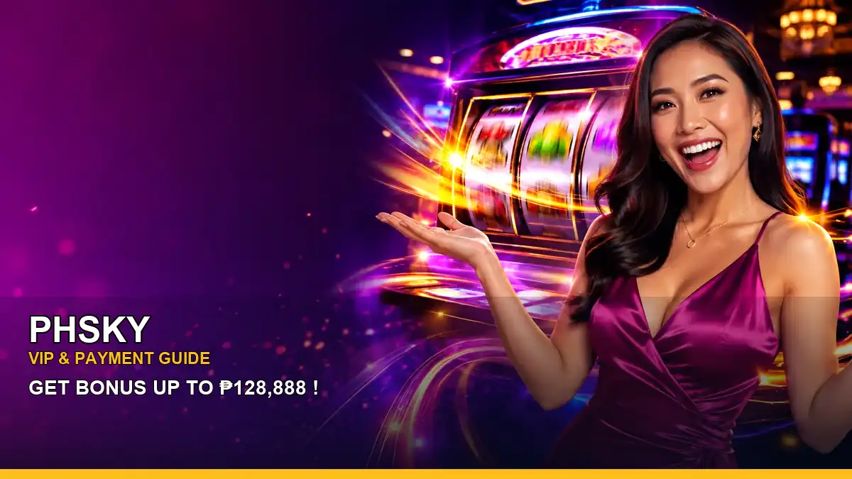 PHSKY slot game information presented in a festive layout for Philippine players