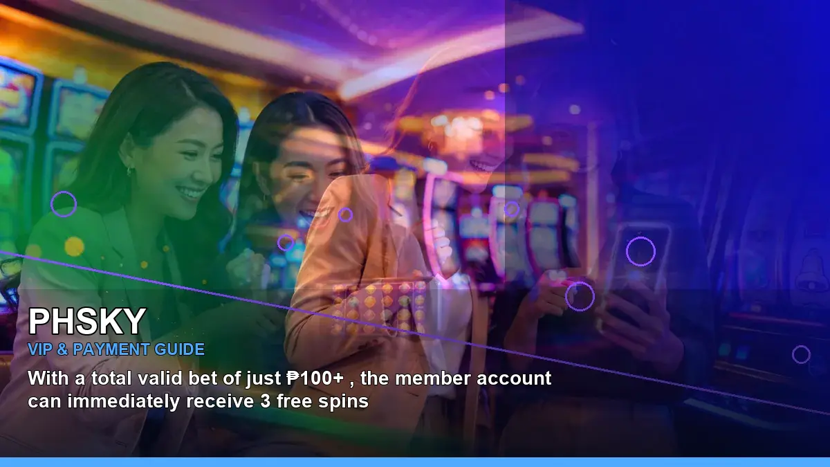 PHSKY free spins guide with slot gameplay and a Philippine casino host in a dynamic layout